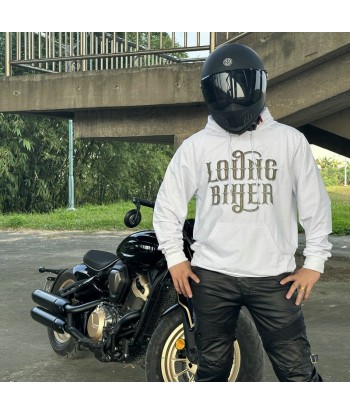 Weißes Biker-Sweatshirt mit Kapuze | Langer Biker en linge