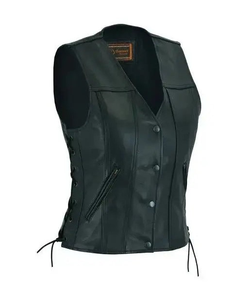 Gilet en cuir biker sans manche pour femme en stock