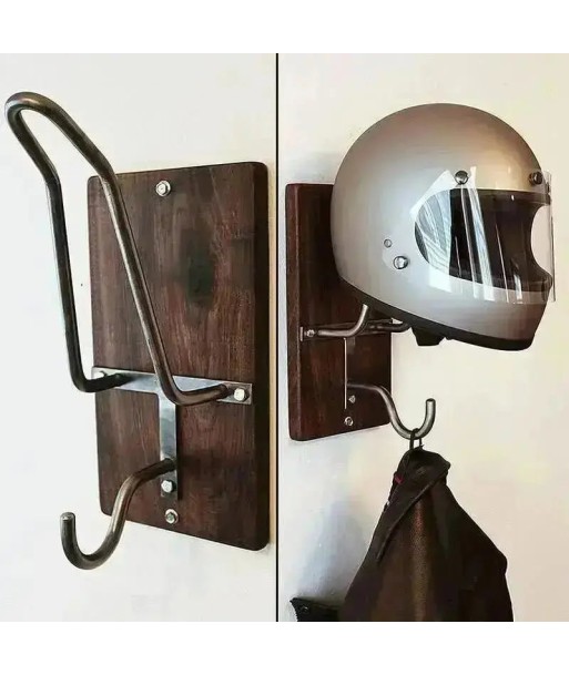 Support casque moto bois métal de pas cher