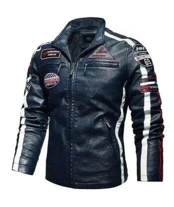 Veste cuir biker vintage - Speed RACE Bleu en ligne