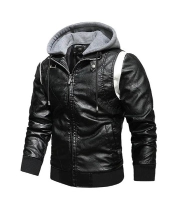 Veste en cuir avec capuche noir Toutes les collections ici