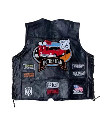 Gilet cuir biker avec patch - Rout66 Pour