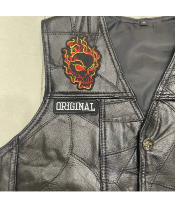 Gilet cuir biker noir - La mort avant le déshonneur pas cher 