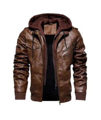 Biker-Lederjacke mit Kapuze vente chaude votre 