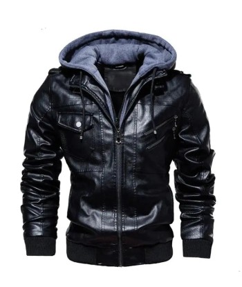 Biker-Lederjacke mit Kapuze vente chaude votre 