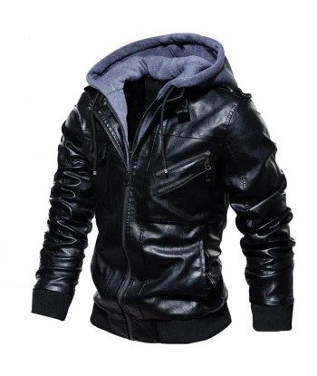 Biker-Lederjacke mit Kapuze vente chaude votre 